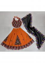 Art Silk Orange Navratri Wear Kutchi Work Readymade Kids Lehenga Choli